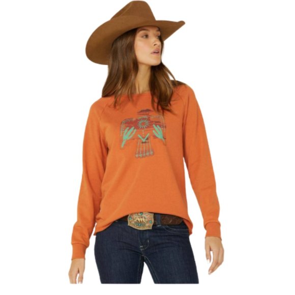 Hooey Tops - Hooey Women’s Western Cactus Print Pullover Sweatshirt Size M Orange